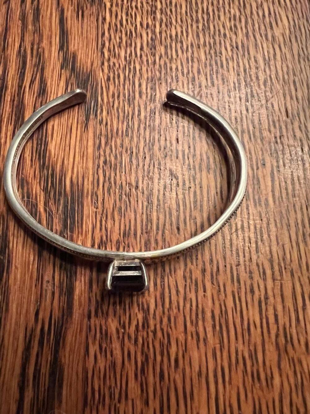 Rogers & Son Moonbeam Pattern Upcycled Sterling Silver Cuff Bracelet with Emeral